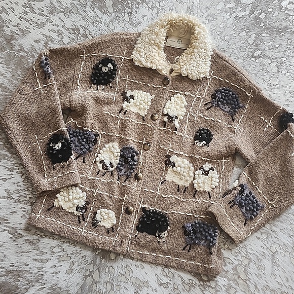 Design Options Sweaters - Vintage Design Options by Philip & Jane Gordon Sheep Cardigan SzM
